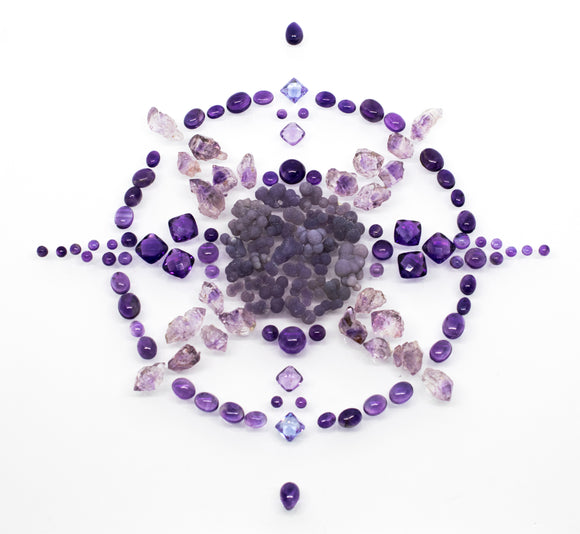 purple compass amethyst raw crystals cabochons grape agate