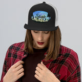 Slainte Mushroom Village Watercolor Painting Trucker Cap