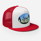 Slainte Mushroom Village Watercolor Painting Trucker Cap