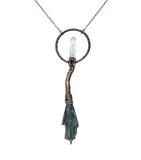 Broom Pendant with Black Kyanite Fan, Tangerine Quartz and Amethyst