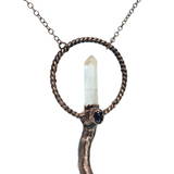 Broom Pendant with Black Kyanite Fan, Tangerine Quartz and Amethyst
