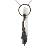 Broom Pendant with Black Kyanite Fan, Tangerine Quartz and Amethyst