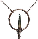 Broom Pendant with Black Kyanite Fan and Garden Quartz Point