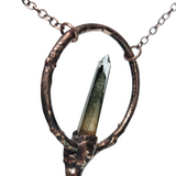 Broom Pendant with Black Kyanite Fan and Garden Quartz Point