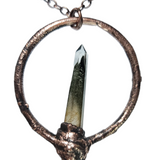 Broom Pendant with Black Kyanite Fan and Garden Quartz Point