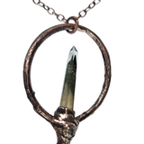 Broom Pendant with Black Kyanite Fan and Garden Quartz Point