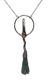 Broom Pendant with Black Kyanite Fan and Garden Quartz Point