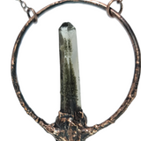 Broom Pendant with Black Kyanite Fan and Garden Quartz Point