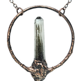 Broom Pendant with Black Kyanite Fan and Garden Quartz Point