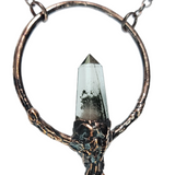 Broom Pendant with Black Kyanite Fan and Garden Quartz Point