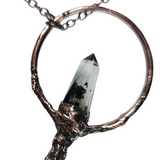 Broom Pendant with Black Kyanite Fan and Garden Quartz Point