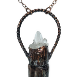 Deer Antler Aromatherapy Bottle Copper Pendant with Quartz Cluster