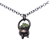 Tiny Copper Cauldron Pendant  with Peridot