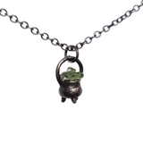 Tiny Copper Cauldron Pendant  with Peridot