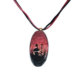 Red Skies at Night Hand Painted Wood Pendant