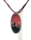 Red Skies at Night Hand Painted Wood Pendant