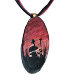 Red Skies at Night Hand Painted Wood Pendant
