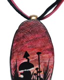 Red Skies at Night Hand Painted Wood Pendant