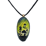 Sky of Emeralds Hand Painted Wood Pendant