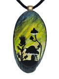 Sky of Emeralds Hand Painted Wood Pendant