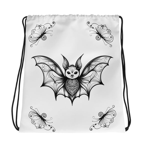 Whispering Wings Filigree Bat Drawstring bag