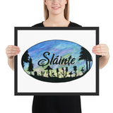 Slainte Mushroom Village Watercolor Painting Framed poster
