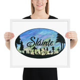 Slainte Mushroom Village Watercolor Painting Framed poster