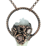 Deer Antler Copper Pendant with Crystal Cluster and Tourmaline