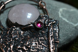 Apple Tree Bark Copper Pendant with Rose Quartz and Lab Created Ruby