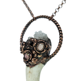 Deer Antler Copper Pendant with Crystal Cluster and Tourmaline