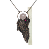 Apple Tree Bark Copper Pendant with Rose Quartz and Lab Created Ruby