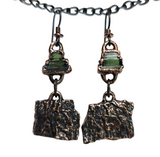 Apple Tree Bark Copper Dangle Earrings with Raw Pencil Tourmaline