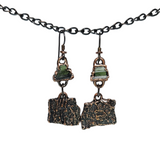 Apple Tree Bark Copper Dangle Earrings with Raw Pencil Tourmaline