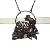 Crowned Skull Copper Pendant with Thistles & Iona Scottish Marble