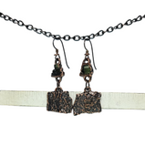 Apple Tree Bark Copper Dangle Earrings with Raw Pencil Tourmaline