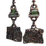 Apple Tree Bark Copper Dangle Earrings with Raw Pencil Tourmaline