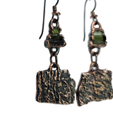 Apple Tree Bark Copper Dangle Earrings with Raw Pencil Tourmaline