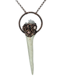 Deer Antler Copper Pendant with Crystal Cluster and Tourmaline