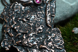 Apple Tree Bark Copper Pendant with Rose Quartz and Lab Created Ruby