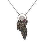 Apple Tree Bark Copper Pendant with Rose Quartz and Lab Created Ruby