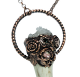 Deer Antler Copper Pendant with Crystal Cluster and Tourmaline