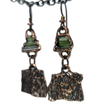 Apple Tree Bark Copper Dangle Earrings with Raw Pencil Tourmaline