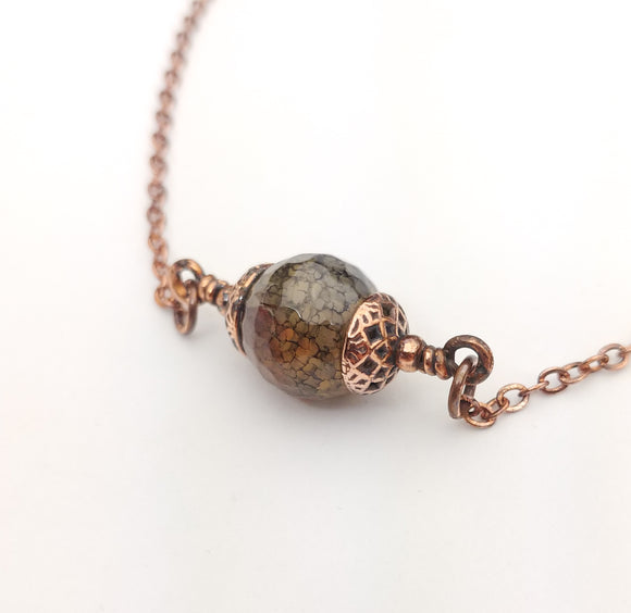 Faceted Spider Agate Bead Copper Necklace