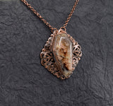Ruby Ridge Plume Agate Coffin Elegant Filigree Necklace