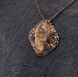 Ruby Ridge Plume Agate Coffin Elegant Filigree Pendant