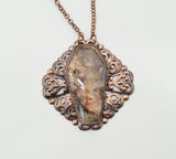 Ruby Ridge Plume Agate Coffin Elegant Filigree Pendant