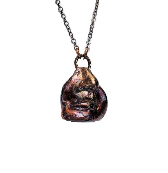 Lips & Nose Copper Pendant with Tourmalinated Quartz Beaded Chain