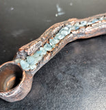 Aquamarine River Driftwood Copper Candle Holder