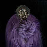 Filigree Hair Stick with Moon Face & Rainbow Moonstone