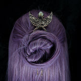 Crescent Moon Double Prong Hair Stick with Crystal Cluster & Black Tourmaline